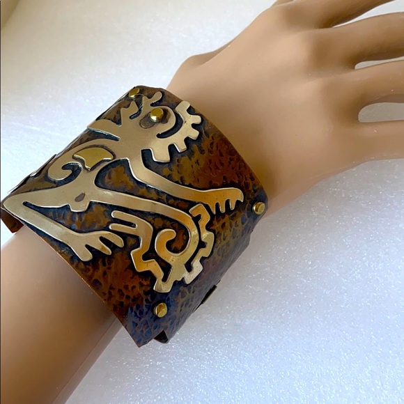 Casa Maya Mexico mixed metal hammered bracelet copper vintage - Picture 2 of 8
